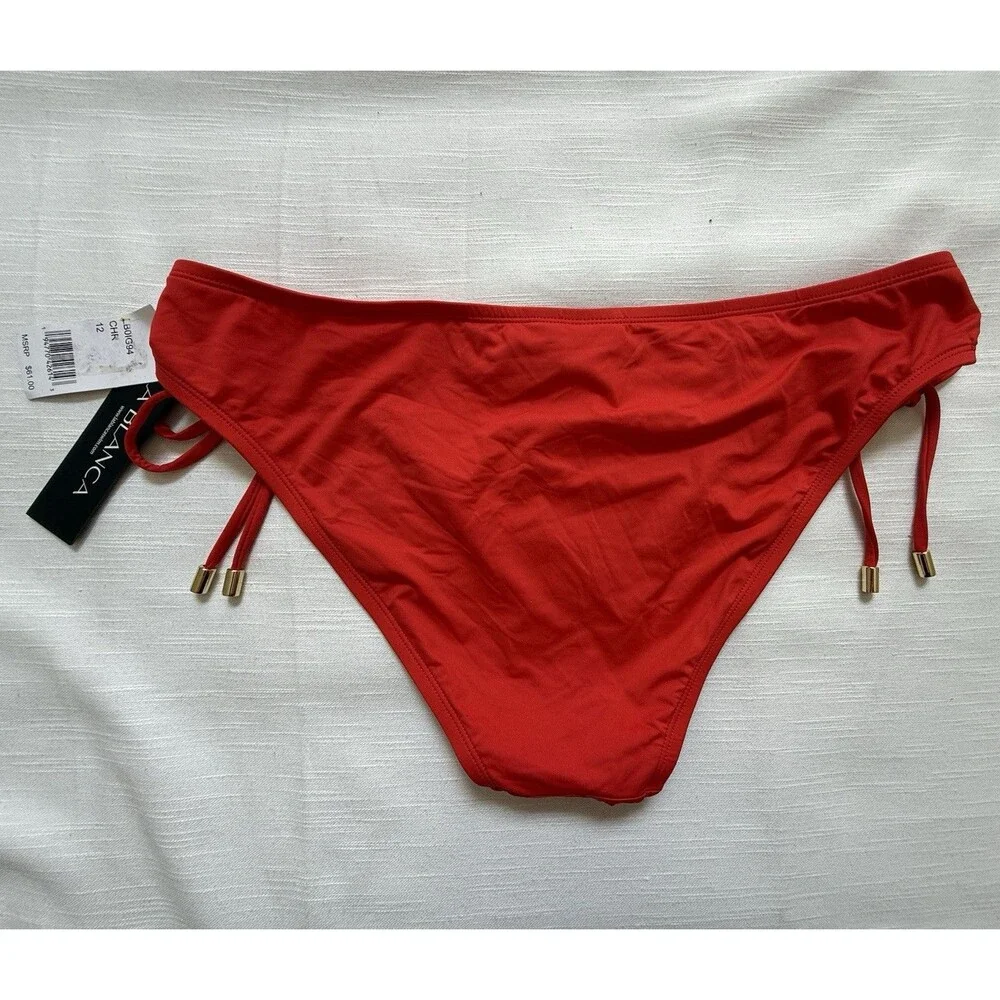 La Blanca Island Goddess Side Tie Hipster Bottom In Cherry Red Sz 12 New